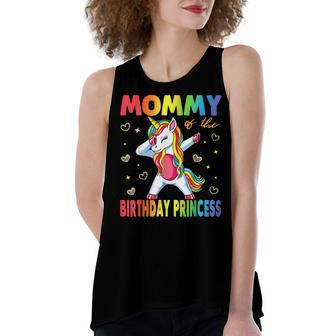 Mommy Of The Birthday Princess Girl Dabbing Unicorn Mom Women's Loose Fit Open Back Split Tank Top - Seseable