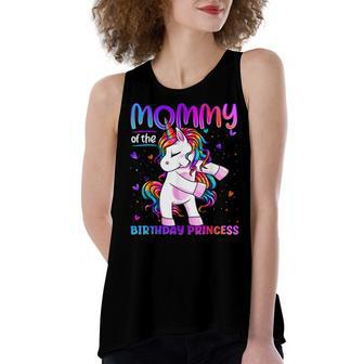Mommy Of The Birthday Princess Girl Flossing Unicorn Mom Women's Loose Fit Open Back Split Tank Top - Seseable