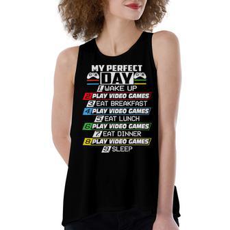 My Perfect Day Video Games Funny Cool 554 Shirt Women's Loose Fit Open Back Split Tank Top | Favorety UK