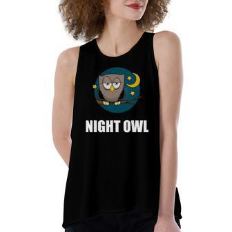 Night Owl Moon Cartoon Women's Loose Tank Top | Mazezy
