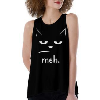 Not Excited Sarcastic And Funny Meh Halloween Cat Women's Loose Fit Open Back Split Tank Top - Seseable