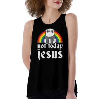 Not Today Jesus Rainbow Satanic Panda Goth Metal Concert Women's Loose Tank Top | Mazezy