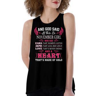 November Girl And God Said Let There Be November Girl Women's Loose Fit Open Back Split Tank Top - Seseable