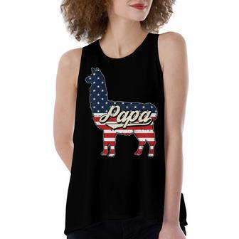 Papa Llama 4Th Of July American Flag Patriotic Dad Father V2 Women's Loose Fit Open Back Split Tank Top - Seseable