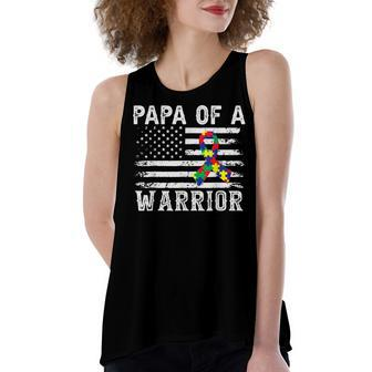 Papa Of A Warrior Autism Awareness For Mom Dad Kids Youth Women's Loose Fit Open Back Split Tank Top - Seseable