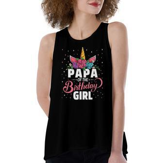 Papa Of The Birthday Girl Unicorn Girls Family Matching Women's Loose Fit Open Back Split Tank Top