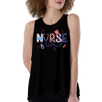 Patriotic Nurse 4Th Of July American Flag Independence Day V2 Women's Loose Fit Open Back Split Tank Top - Seseable