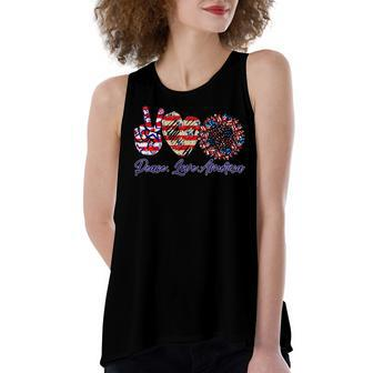 Peace Love Merica 4Th Of July Sunflower Cool American Flag Women's Loose Fit Open Back Split Tank Top - Seseable
