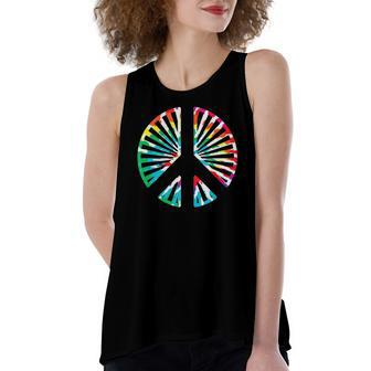 Peace Sign Rainbow Colors 70S 80S Party Women's Loose Tank Top | Mazezy