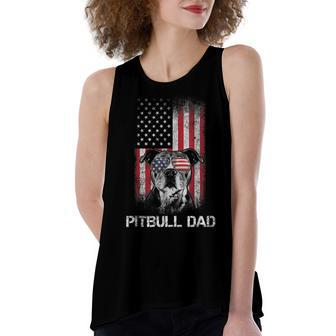 Pitbull American Flag 4Th Of July Pitbull Dad Mom Dog Lover Women's Loose Fit Open Back Split Tank Top - Seseable