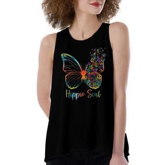 Pretty Hippie Soul Butterfly With Peace Signs Hippie Women's Loose Tank Top | Mazezy