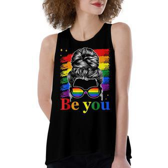 Be You Pride Lgbtq Gay Lgbt Ally Rainbow Flag Woman Face Women's Loose Tank Top | Mazezy