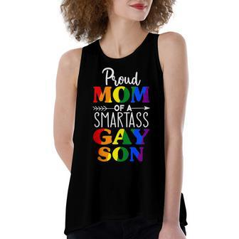 Proud Mom Of A Smartass Gay Son Funny Lgbt Ally Mothers Day Women's Loose Fit Open Back Split Tank Top - Seseable