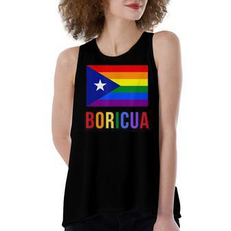 Puerto Rico Boricua Gay Pride Lgbt Rainbow Wepa  Women's Loose Fit Open Back Split Tank Top