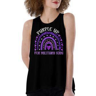 Purple Up For Military Kids Rainbow Military Child Month V2 Women's Loose Fit Open Back Split Tank Top - Seseable