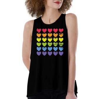 Rainbow Flag Hearts Gay Pride Lgbtq Women's Loose Tank Top | Mazezy