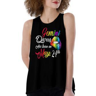 Rainbow Lips Divas Are Born On May 24Th Gemini Girl Birthday Women's Loose Tank Top | Mazezy