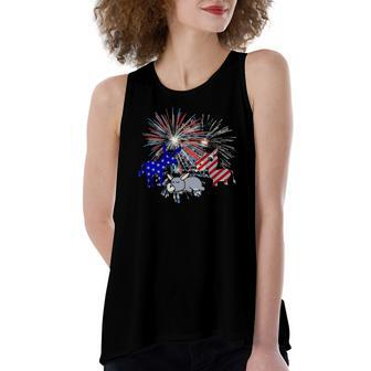 Red White Blue Donkey Fireworks 4Th Of July Women's Loose Tank Top | Mazezy
