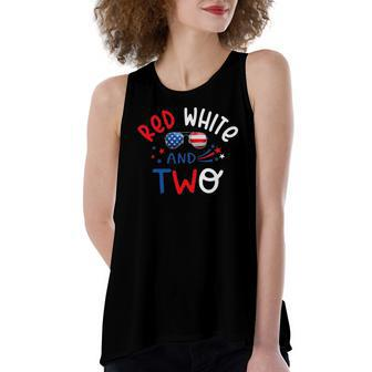 Red White And Two 2Nd Birthday 4Th Of July Firework Boy Women's Loose Tank Top | Mazezy