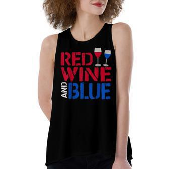 Red Wine And Blue Funny 4th Of July Gift Women's Loose Fit Open Back Split Tank Top - Seseable