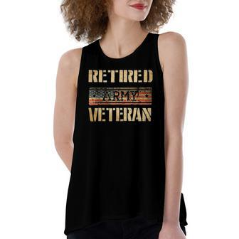 Retired Army Veteran American Flag Women's Loose Tank Top | Mazezy