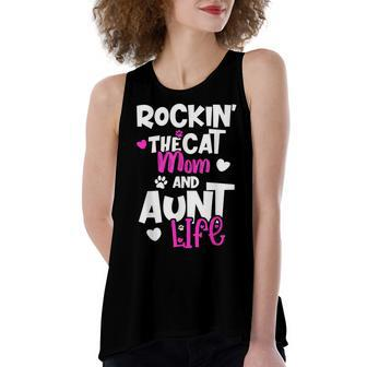 Rockin The Cat Mom And Aunt Life Women's Loose Fit Open Back Split Tank Top - Seseable