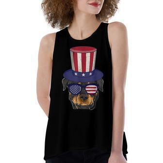Rottweiler Patriotic Dog Mom & Dad 4Th Of July Usa Women's Loose Fit Open Back Split Tank Top - Seseable
