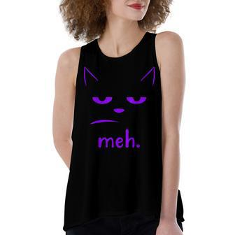 Sarcastic And Funny Meh Halloween Cat Women's Loose Fit Open Back Split Tank Top - Seseable