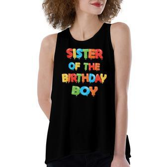 Sister Of The Birthday Boy Balloon Boys Party Women's Loose Tank Top | Mazezy