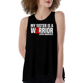 My Sister Is A Warrior Red Black Ribbon Sepsis Awareness Women's Loose Tank Top | Mazezy