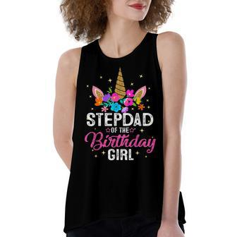 Stepdad Of The Birthday Girl Mother Gift Unicorn Birthday Women's Loose Fit Open Back Split Tank Top - Seseable