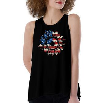 Sunflower American Flag Patriotic 4Th Of July Women's Loose Tank Top | Mazezy