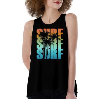 Surfing Sunset Palm Tree Cool Summer Vacation Surf Women's Loose Tank Top | Mazezy