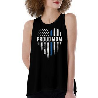 Thin Blue Line Heart Proud Mom Police Women's Loose Tank Top | Mazezy