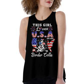This Girl Loves Usa And Her Dog 4Th Of July Border Collie Women's Loose Fit Open Back Split Tank Top - Seseable