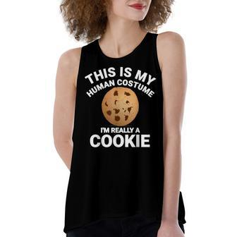 This Is My Human Costume Im Really A Cookie Funny Halloween Women's Loose Fit Open Back Split Tank Top - Seseable