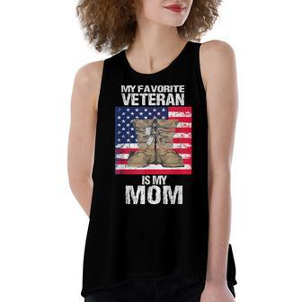Veteran Mom Proud Son Kids Veterans Day Us Veteran Mother Women's Loose Fit Open Back Split Tank Top - Seseable