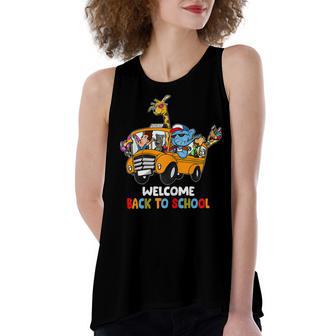 Welcome Back To School Zoo Animal Bus 477 Shirt Women's Loose Fit Open Back Split Tank Top | Favorety