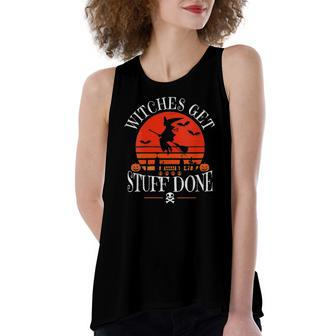 Witches Get Stuff Done Retro Sunset Halloween Saying Women's Loose Tank Top | Mazezy