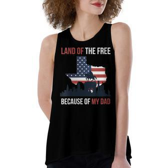 Womens 4Th Of July Land Of Free Because Of My Veteran Dad Women's Loose Fit Open Back Split Tank Top - Seseable