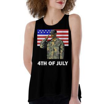 Womens 4Th Of July Proud Army Dad Independence Day American Flag Women's Loose Fit Open Back Split Tank Top - Seseable