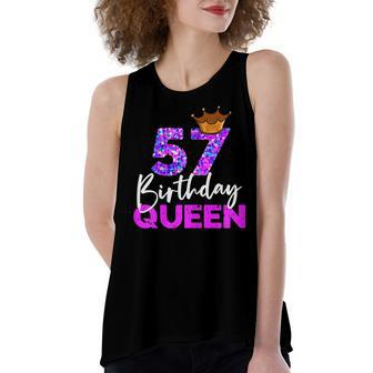 Womens 57Th Birthday Queen Crown Gift For Her Fifty-Seventh Bday Women's Loose Fit Open Back Split Tank Top - Seseable