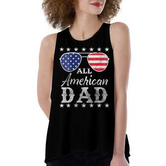 Womens All American Dad Fathers Men Patriotic 4Th Of July Women's Loose Fit Open Back Split Tank Top - Seseable