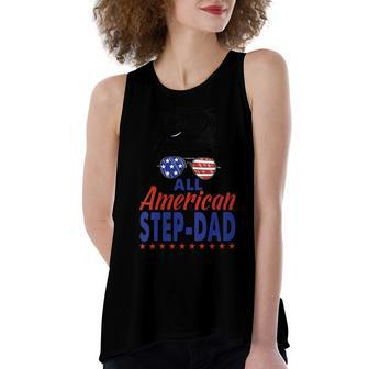 Womens All American Step-Dad 4Th Of July Patriotic Matching Family Women's Loose Fit Open Back Split Tank Top - Seseable