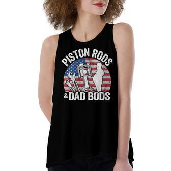 Womens American Flag Mechanic 4Th Of July Piston Rods And Dad Bods Women's Loose Fit Open Back Split Tank Top - Seseable