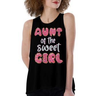 Womens Aunt Of The Sweet Girl Donut Birthday Party Outfit Family Women's Loose Fit Open Back Split Tank Top - Seseable