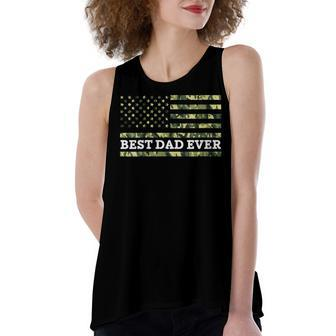 Womens Best Dad Ever American Flag Military 4Th Of July Women's Loose Fit Open Back Split Tank Top - Seseable