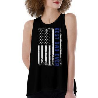 Womens Best Dad Ever Military Pride - 4Th Of July Usa Flag Women's Loose Fit Open Back Split Tank Top - Seseable