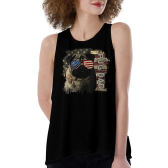 Womens Best Pug Dad Ever American Flag 4Th Of July Pug Lovers Gift Women's Loose Fit Open Back Split Tank Top - Seseable