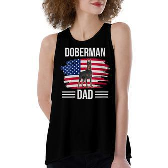 Womens Dog Owner Us Flag 4Th Of July Fathers Day Doberman Dad Women's Loose Fit Open Back Split Tank Top - Seseable